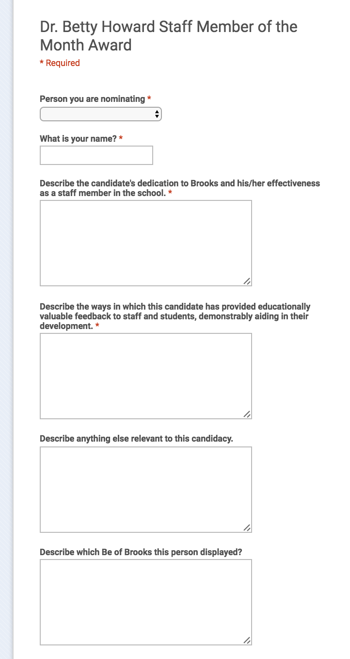 Staff Appreciation Ideas Dr. Howard Award